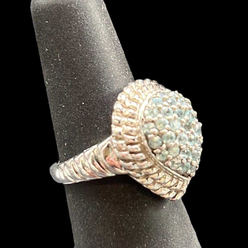 Blue Apatite Dome Ring Women’s Size 6 Sterling Silver 925 Jewelry Rope Outline - Picture 2 of 10